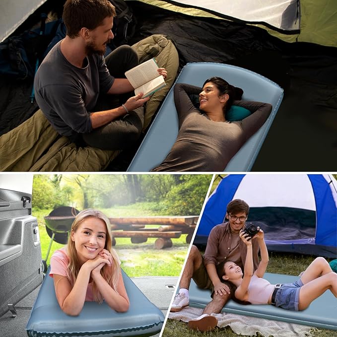 Self Inflating Sleeping Pad for Camping - 3.1" Thick Foam Sleeping Pad with Inflatable Bag, 9.5 R-Value Insulated Camping Mattress Pad for Car Camping Backpacking Hiking Camping Mat
