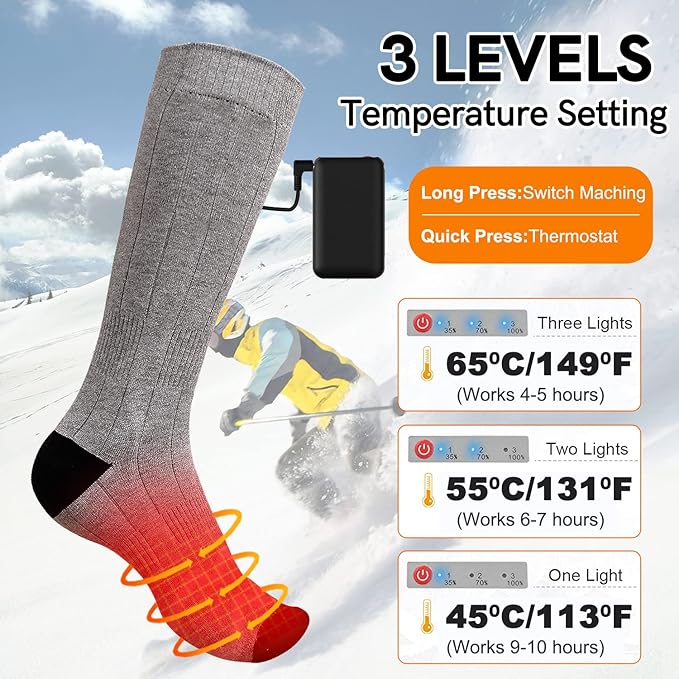 Electric Heated Socks, Upgraded Winter Rechargeable Washable Battery Heat Socks Men Women Thermal Warming Socks for Outdoor Hiking Camping Skiing Fishing Hunting Mountaineering