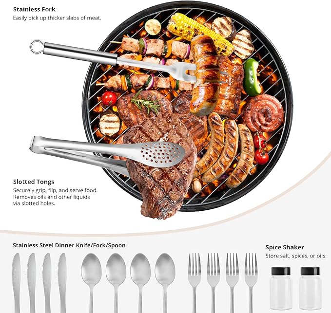 Extremus 27 Pcs Camp Kitchen Cooking Utensil Set Cookware Kit - Travel Organizer Grill Accessories Portable Compact Gear for Backpacking BBQ Camping Travel,Camping Accessories,Earth Digi Camo