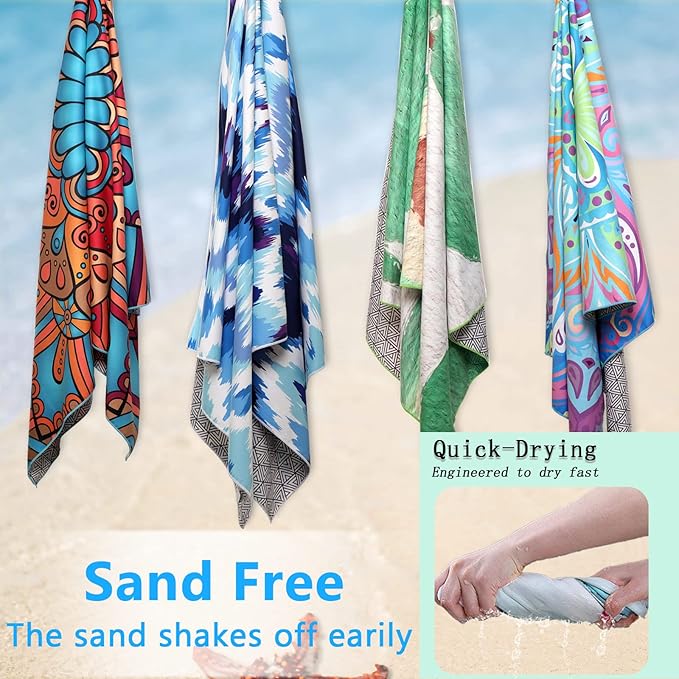 Microfiber Beach Towels 2 Packs, Oversized Quick-Dry Towels for Adults, Lightweight Thin Towels (72" x 36") for Swimming, Beach, Camping