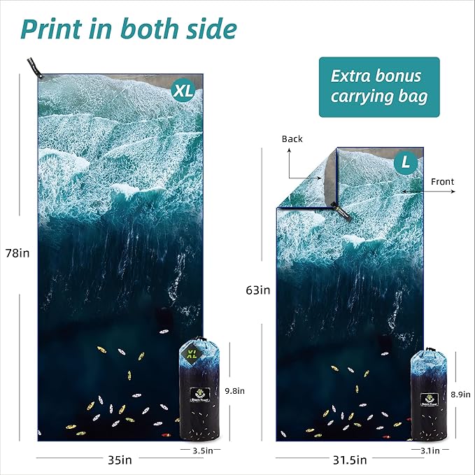 4Monster Microfiber Beach Towel Quick Dry,Super Absorbent Lightweight Travel Towel for Swimmers, Sand Free Camping Towel, Beach Towels for Pool, Swim, Water Sports,Yoga,Gym,Backpacking
