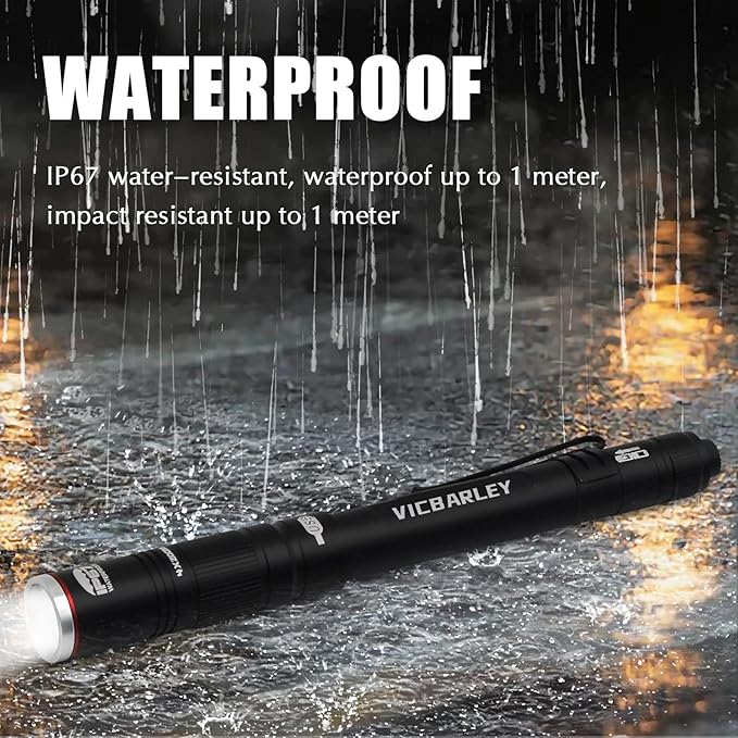 Rechargeable Pen Light, 300 Lumens LED Pocket Rechargeable Flashlight with Clip, Zoomable Waterproof Perfect for Emergency, Inspection, Repair, Camping (3 Lighting Modes)