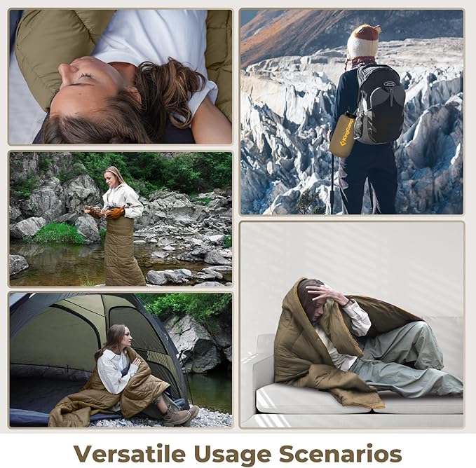KingCamp Lightweight Camping Blanket - Multifunctional and Warm Quilt with Snap Button, Water Repellent, for Travel, Airplane, Hiking, Picnic