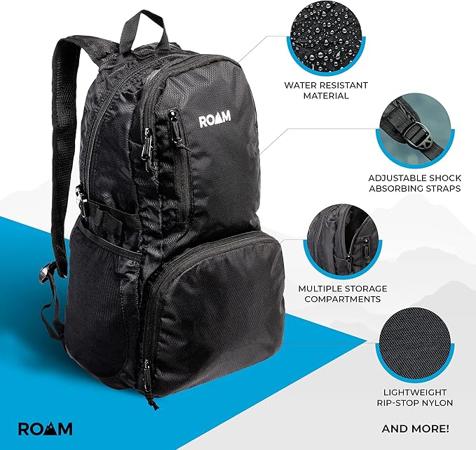 Roam 25L Hiking Daypack - Ultra Lightweight Packable Backpack - Durable, Water Resistant Folding Backpack for Travel, Camping