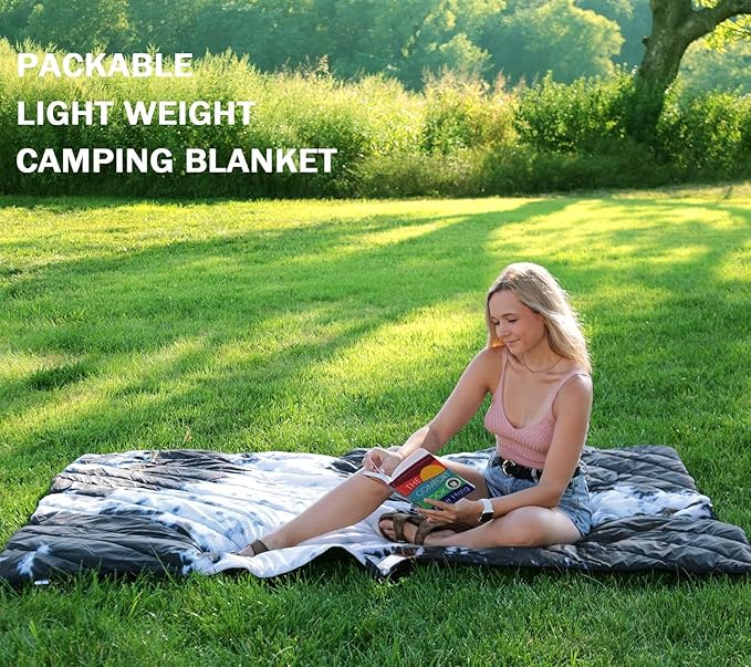 Camping Blanket, Puffy Waterproof Travel Blanket, Warm Cozy Picnic Blanket, for Outdoors, Travel, and Mountain.(Cow, 78" x 56")