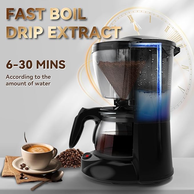 Portable Coffee Maker for Travel Camping Car, Ground Coffee Machine Single Serve with 5 Cup Glass Carafe for Traveling, RV, Office, Home and Dorm, 12V, Sliver Black
