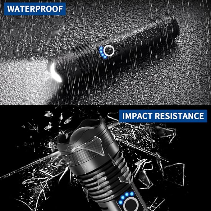 Flashlights High Lumens Rechargeable, 2Pack Rechargeable Flashlights, 990000lm Super Bright Flashlight, 5Mode Tactical Flashlights High Lumens, LED Flashlight High Powered, Waterproof Flash Light LED