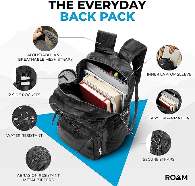 Roam 25L Hiking Daypack - Ultra Lightweight Packable Backpack - Durable, Water Resistant Folding Backpack for Travel, Camping