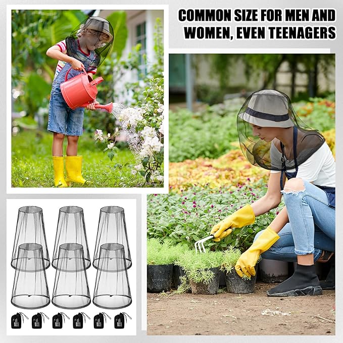 6 Pack Mosquito Head Net Bug Head Net Insects Mesh Head Net for Outdoor Face Neck Head Protecting