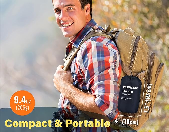TREKOLOGY Large Inflatable Pillow for Camping, Inflatable Camping Pillow Air Pillow Blow Up Pillow Camping Pillows for Sleeping Inflatable Pillows for Sleeping Inflatable Lumbar Pillow ALUFT Ultra