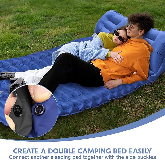 Sleeping Pad for Camping -Ultralight Inflatable Sleeping Mat with Pillow, Built-in Foot Pump, Compact & Lightweight Camping Mattress Pad for Camp, Backpacking, Hiking, Travel Tent (Blue)