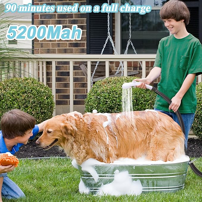 Upgrade Portable Camping Shower, Portable Shower for Camping, Outdoor Camp Shower Pump with 5200mAh Battery, 90 Mins Shower Time, Electric Shower Pump for Outdoor Bathing Pet Cleaning Garden Watering