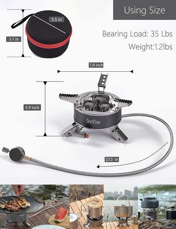 Windproof 6800W Camp Stove Mini Propane Stove Backpacking Stove with Case Portable Isobutane and Butane Stove for Cooking, Outdoor, Camping, Hiking with Piezo Igniter