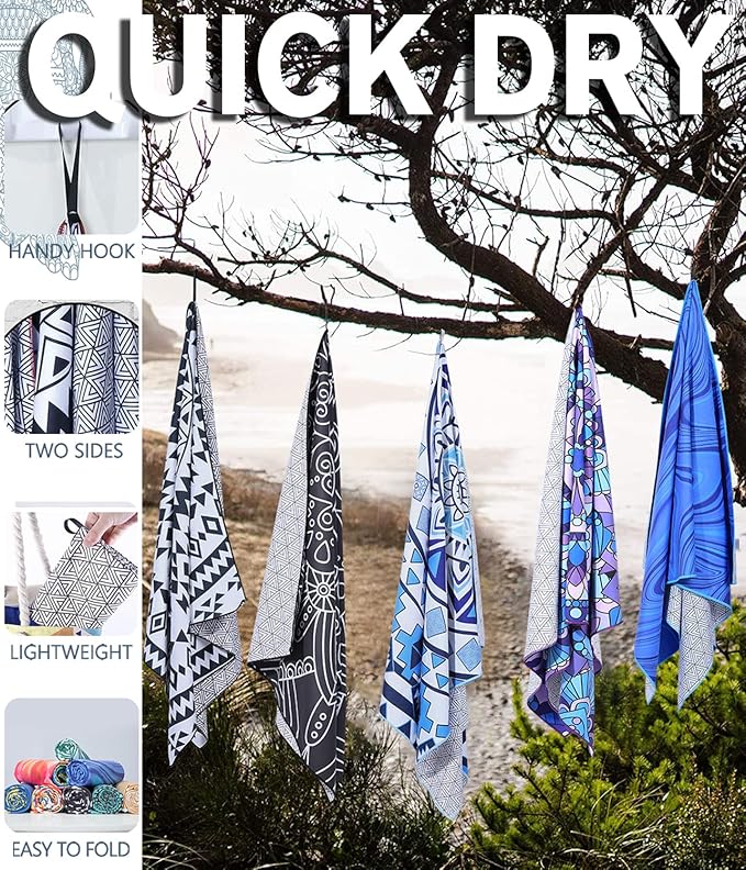 Microfiber Beach Towel – Quick Dry Lightweight Sand Free Oversized Large Towel Accessories Travel Must Swim Pool Yoga Camping Summer Cruise Ship Essentials Compact Sandproof Gift Art Mandala(71" 32")