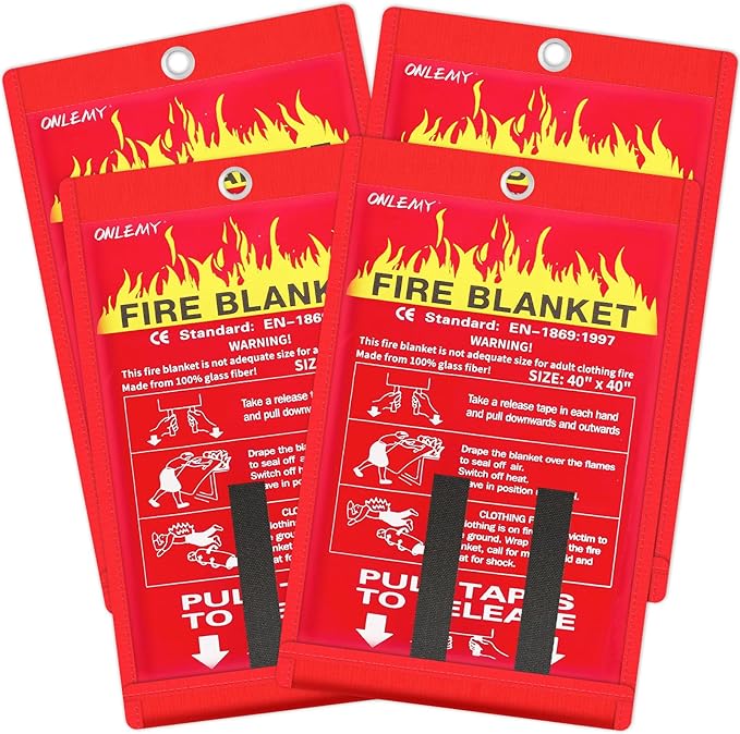 Fire Blanket - 4 Pack - 40" x 40" Emergency Fire Blanket for Home and Kitchen, Suppression Flame Retardant Emergency Fire Blanket for Camping, Grill, Kitchen, Home, Car, School, Warehouse