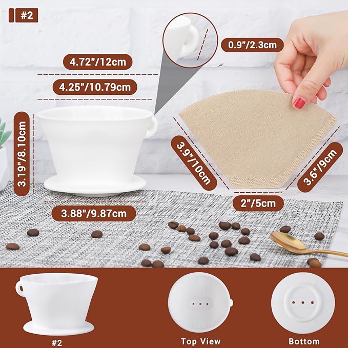 Segarty Camping Coffee Dripper Set, Collapsible White Silicone Coffee Maker with 200PCS Disposable Coffee Filter Cone Paper, Single Serve Dripping Brewer for Travel Backpacking