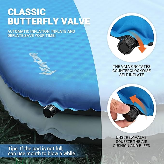 KingCamp Double Sleeping Pad, 2 Person Queen R 7.5 Self Inflating Sleeping Pad 3" Thick Foam Mattress Mat with Contoured Design & Honeycomb Surface Cut for Camping Tent Car Backpacking (BLUE/CHARCOAL)