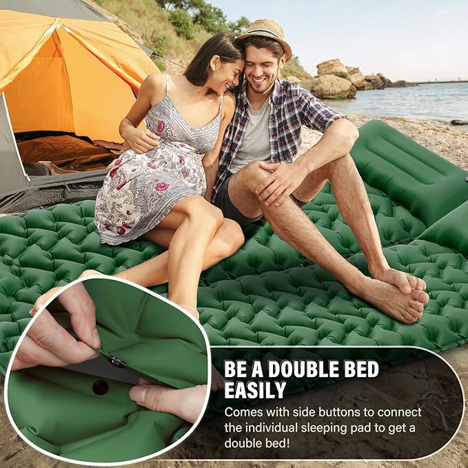 Sleeping Pad, 50D Inflatable Camping Mat with Pillow Built-in Foot Pump Sleeping Mat Waterproof Portable and Compact Camping Mattress for Backpacking Hiking Traveling Tent Air Mattress (Green)
