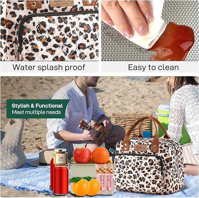 Buringer HOMESPON Lunch Bag for Woman Man Adults with Front Pocket Insulated Lunch Tote Lunch Box Container for Work Picnic or Travel(Leopard)