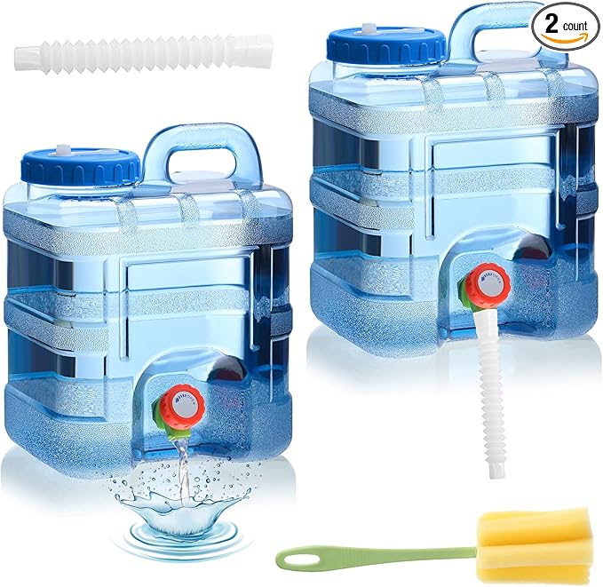 2 Pcs 2.6 Gallon Camping Water Container Portable Water Storage with Spigot Large Water Tank with Faucet Thick Water Dispenser Carrier for Vehicle Home Emergency Hiking Camping Outdoors