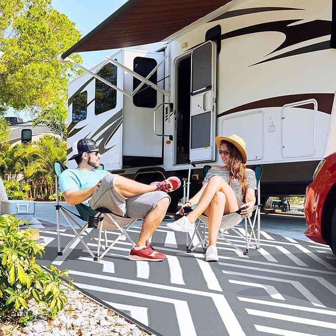 Kohree RV Outdoor Rugs 6x9, Patio Rugs Outdoor Waterproof Camping Mat, Indoor Outdoor Carpet with 4 Loops for Patio, Camping, Backyard, Picnic, Grey