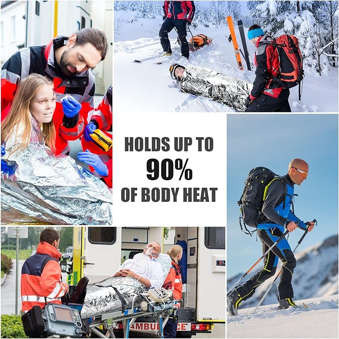 100 Pack Emergency Mylar Thermal Blankets 2 Size Silver Foil Survival Blanket Space Blanket Survival Kit for Outdoors Camping Hiking Survival First Aid Adult Kid