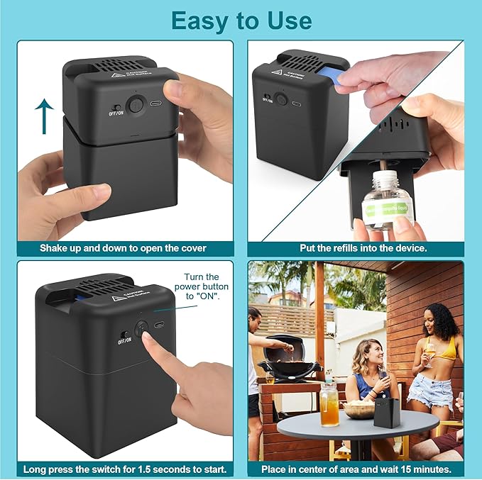 Mosquito Repeller Rechargeable 10000mAh Indoor Outdoor with 20' Mosquito Protection Zone,includes 280 Hr Working Refill (1 bottle Refill and 20 Pcs Refill)