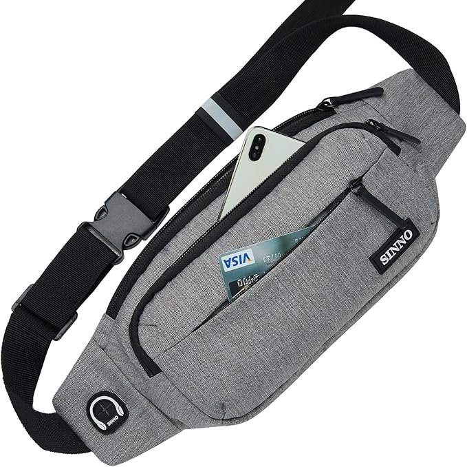 SINNO Large Crossbody Fanny Pack for Women Men Belt Bag With 4-Zipper Pockets for Travel Running Hiking Workout Dog Walking Outdoors Sport Fishing Waist Pack Bag Carrying All Phones