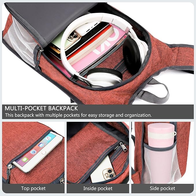 15L Lightweight Hiking Backpack Foldable Small Travel Backpack Packable Camping Backpack for Women Men (Dark Orange)