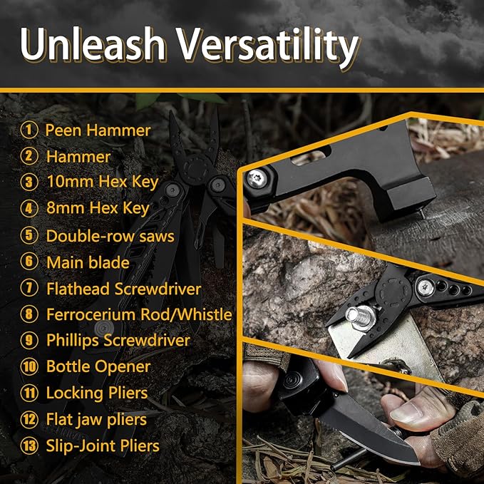 HAPHAESTUS Series 13-H Multitool Hammer with Premium Stainless Steel Pliers and Saw, Short Dagger, Black Luxury Gift Box