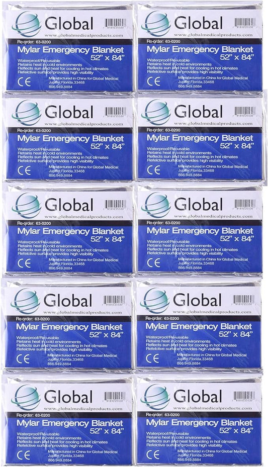 Emergency Mylar Thermal Blankets - 10 Pack | Survival Space Fire Blankets for Outdoor Adventures, Marathons, First Aid | Waterproof & Windproof | Ideal for Camping & Hiking