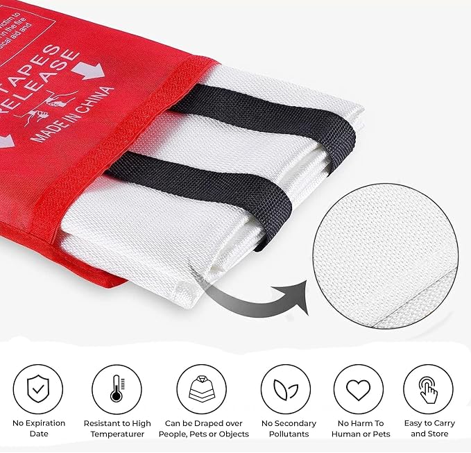 NEXARA Fire Blanket for Home Safety x2 Emergency Fire Retardant Blankets for Kitchen, Fire Extinguisher Blanket, Welding Blanket for Fireplace, Grill,School, Office, Car and BBQ (2 Pack)