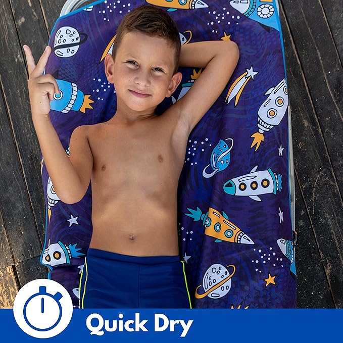 ECCOSOPHY Microfiber Kids Beach Towels & Pouch 60"x30" for Girls & Boys - Quick Dry Pool Towels - Sand Free Beach Blanket for Travel - Camping - Vacation - Toallas Playas