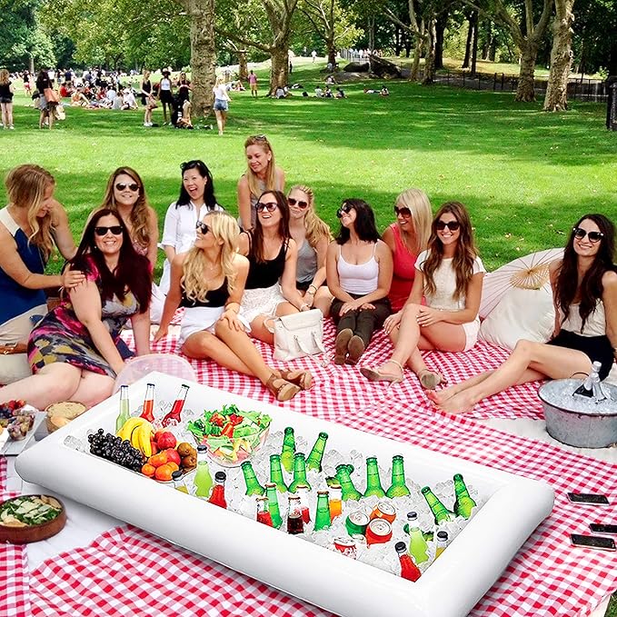 3PCS Inflatable Serving Bar Salad Ice Tray Food Drink Containers - BBQ Picnic Pool Party Supplies Buffet Luau Cooler,with a Drain Plug