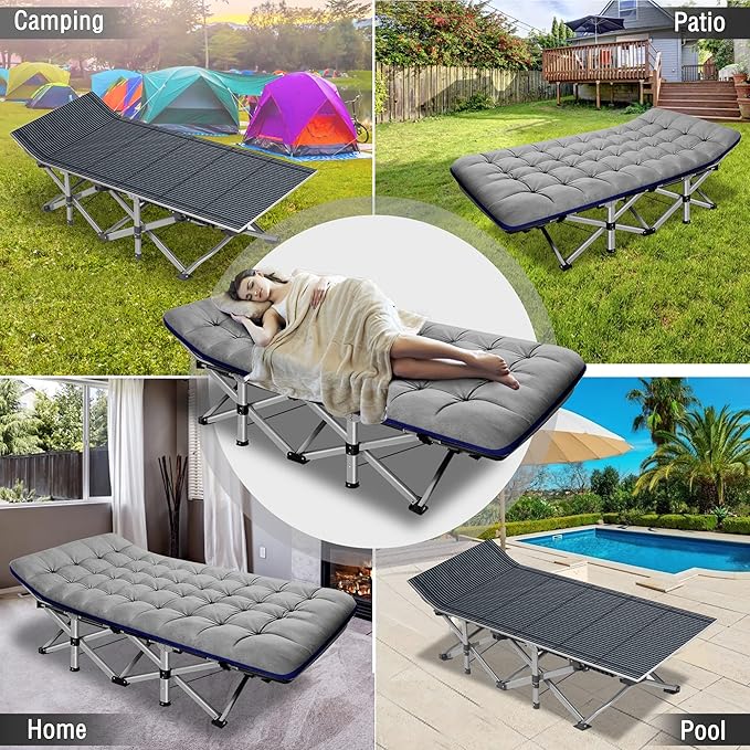 ABORON 2 Pack Folding Camping Cot W/Mat for Adults, Heavy Duty Outdoor Bed with Carry Bag,1200 D Layer Oxford Travel Camp Cots