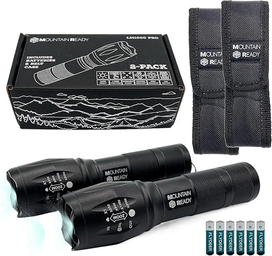 LED Flashlight – Bright, Zoomable, High Lumen 5-Mode Tactical Flashlight – AAA Batteries & Case Included. Perfect for Emergencies, Outdoors, Camping, EDC or a Gift.