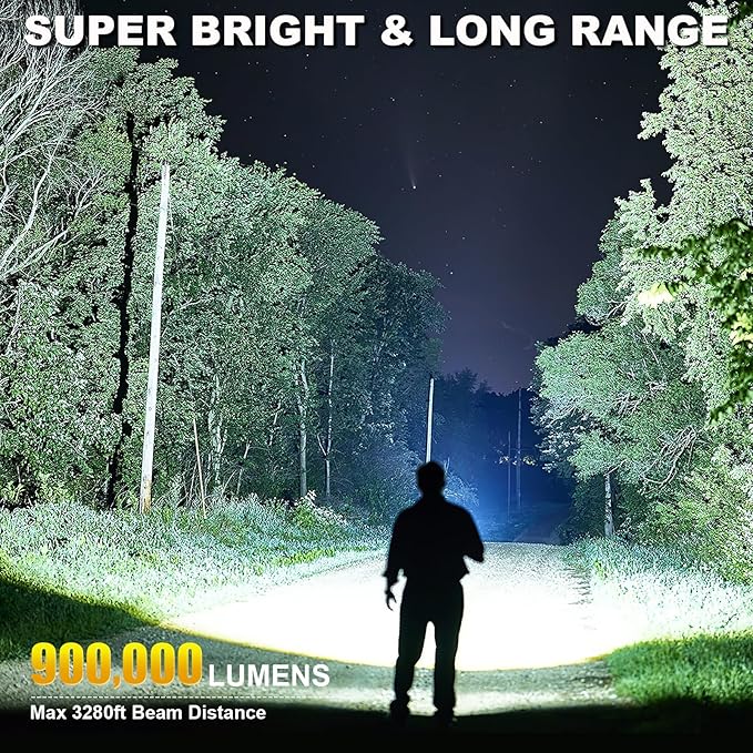 Rechargeable Flashlights High Lumens, 900000 Lumen Super Bright Flashlight, 2pack Led High Powered Flash Light, Flashlight for Home, Camping, 5 Modes/12h Run Time for Outdoor, IPX6 Waterproof