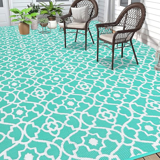 HEBE Outdoor Rug 9'x12' for Patios Waterproof Clearance Reversible Patio Mat Plastic Straw Rug RV Camping Mat Outside Area Rug Carpet for Camping RV,Porch,Deck,Balcony,Camper,Backyard