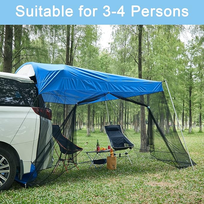 G4Free Portable SUV Tent Tailgate Shade Car Canopy with Mosquito Net for Outdoor Camping Car Travel (Blue)