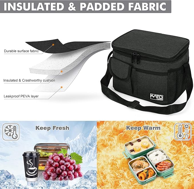 Tirrinia Insulated Lunch Box for Women Men, Leakproof Reusable Lunch Bag Containers for Adult,Working,Office,Lunch Soft Cooler Bag Tote for Picnic Hiking Beach,Black