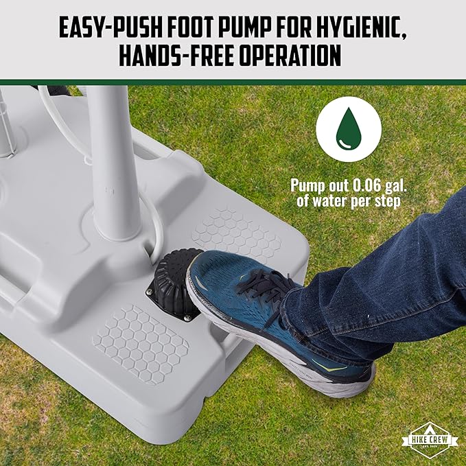Hike Crew XL Portable Camping Sink & Waste Tank | Extra Large Hand Washing Station with 8 Gal Capacity, Hands-Free Foot Pump, Faucet, Soap Dispenser & Towel Rack | Includes 10 Gal Travel Waste Tank