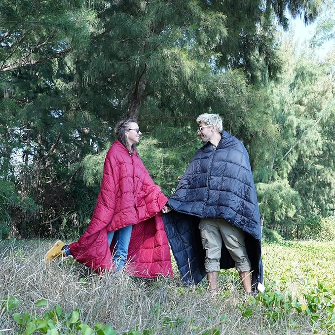 KingCamp Camping Blanket Lightweight, Multifunctional Warm Puffy Outdoor Blanket with Snap Button, Water Repellent, Packable, for Travel, Airplane, Hiking, Picnic