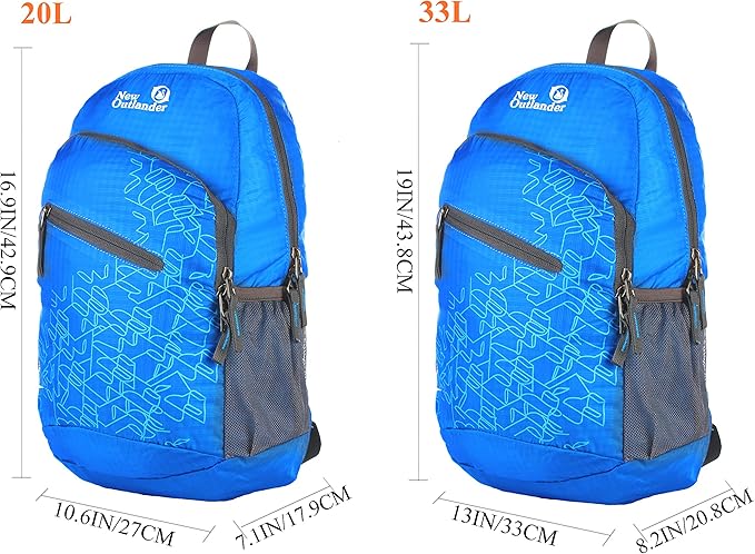 Outlander Packable Handy Lightweight Travel Hiking Backpack Daypack-Light Blue-L