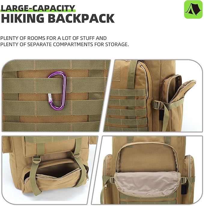 70L Camping Hiking Military Tactical Backpack Outdoor Water-Repellent Adjustable Sport Bags