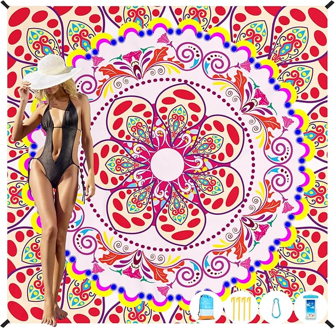 Beach Blanket Oversized Extra Large78 X 81",Waterproof Sandproof Beach Blanket 1-7 Adults Lightweight Durable for Travel Camping Hiking Picnic