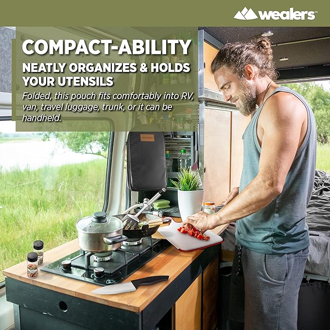 11 Piece Camp Kitchen Cooking Utensil Set Travel Organizer Grill Accessories Compact Gear for Backpacking BBQ Camping Hiking and Travel Black