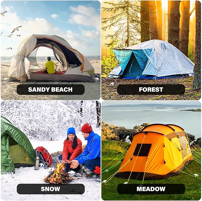 18 Tent Stakes Heavy Duty Metal Tent Stakes Screw in Camping Stakes with Luminous Head Ground Anchor Pegs Threaded Tent Spikes with Hex Head Driver and Storage Box, Orange