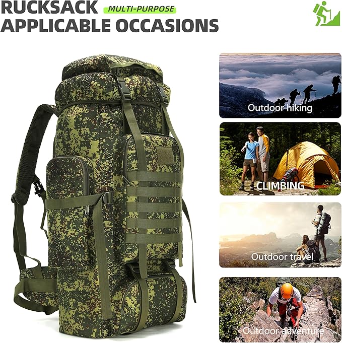 70L Camping Hiking Military Tactical Backpack Outdoor Water-Repellent Adjustable Sport Bags