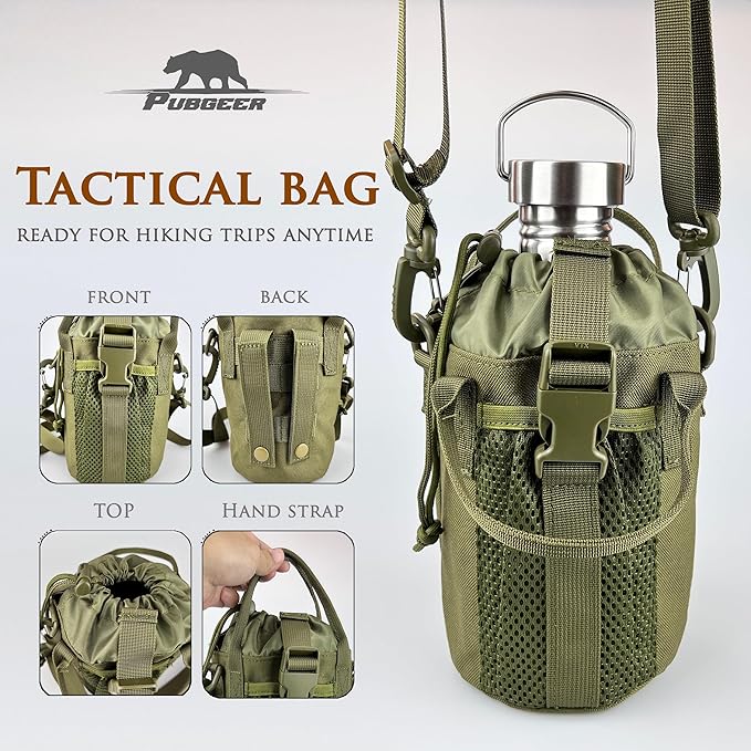 Canteen 42oz Single Wall Water Bottle with 24oz Nested Camping Cup and Carrier Bag, Stainless Steel, Bushcraft Gear, Wide Mouth Water Bottle, Survival Gear, Water Boiler, Self Reliance