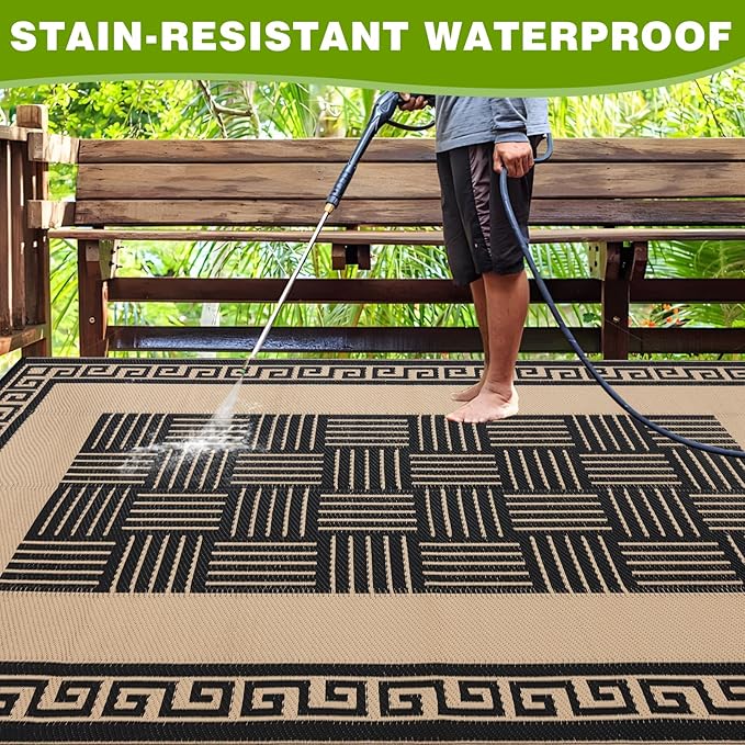 Outdoor Rug 9x12 ft Waterproof, Reversible Outdoor Plastic Straw Rug for Patios Clearance, Outdoor Area Rug Carpet RV Mat for Camping Backyard Deck Porch